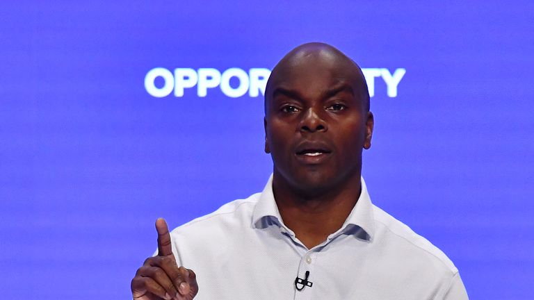 Shaun Bailey, Conservative candidate for Mayor of London, speaks at the International Convention Center in Birmingham, central England, on October 2, 2018, the last day of the 2018 Conservative Party conference. (Photo by Ben STANSALL / AFP) (Photo credit should read BEN STANSALL / AFP / Getty Images)
