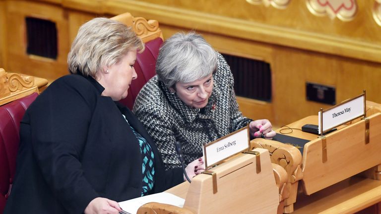 Mrs May offered assurances to Norwegian prime minister Erna Solberg