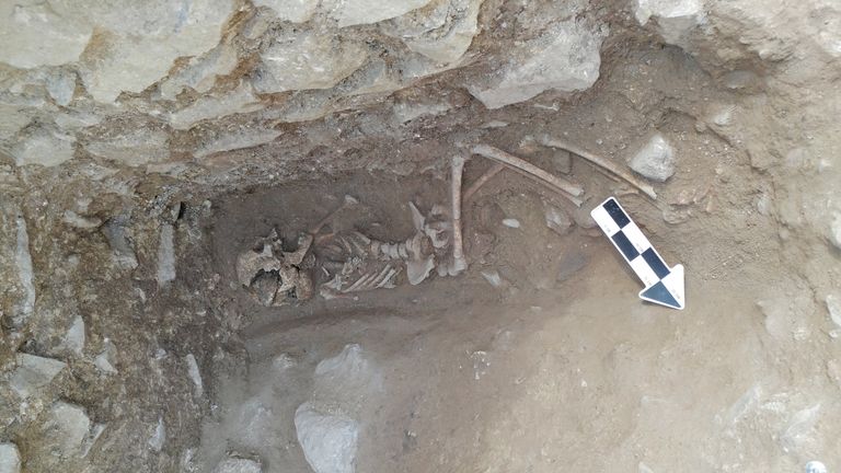 A 10-year-old was discovered lying on its side in a fifth-century Italian cemetery previously believed to be designated for babies, toddlers and unborn fetuses. Credit: David Pickel/Stanford University
