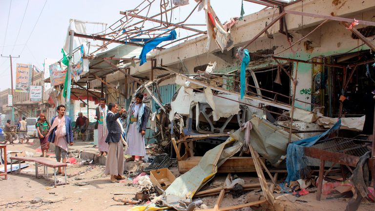 An airstrike on a bus at a market in rebel-held northern Yemen by the Saudi-led coalition killed at least 29 children in August