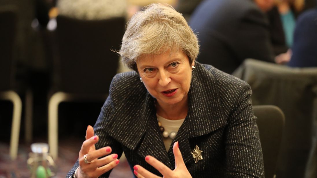 Prime Minister Theresa May at Queen's University in Belfast, during her visit to Northern Ireland