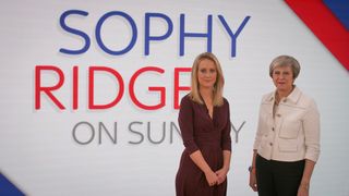 Theresa May poses with Sophy Ridge on the Sky News set