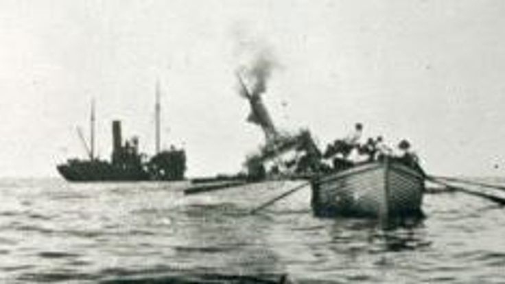 Picture: picture of the HT Aragon sinking from the Imperial War Museum 