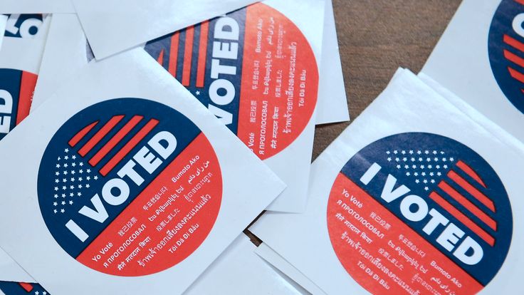 Stickers for early voters at a registrar&#39;s office in California
