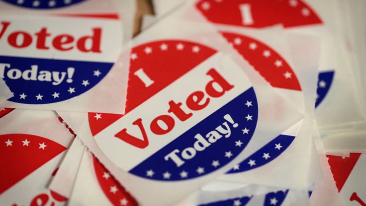 Stickers are made available to voters who cast a ballot in the midterm elections at the Polk County Election Office on October 8, 2018 in Des Moines, Iowa