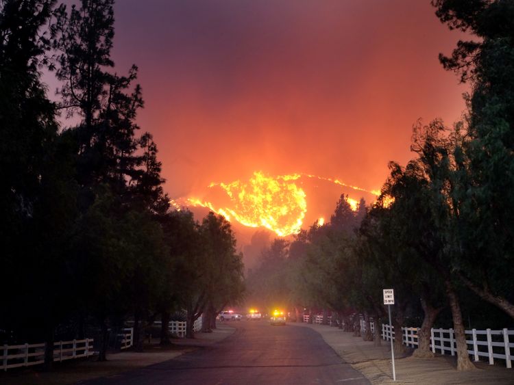 The Woolsey Fire burns towards Paramount Ranch in Agoura Hills, California