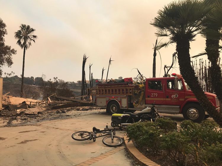 Engine company 279 at a destroyed mansion in Malibu