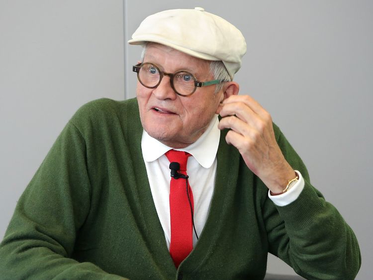 David Hockney arrives to the opening press conference of the 2016 Frankfurt Book Fair 