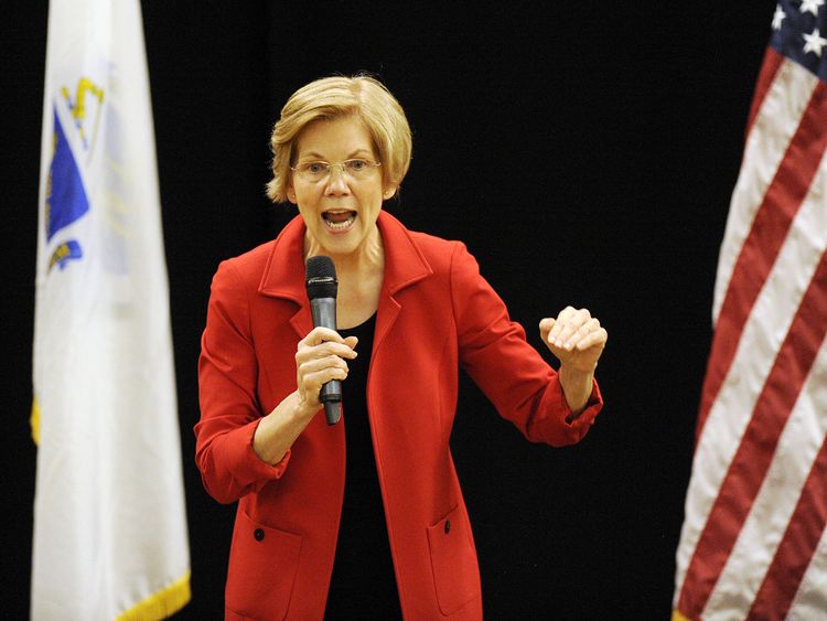 Potential presidential candidate Senator Elizabeth Warren addresses a meeting in Roxbury, Massachusetts