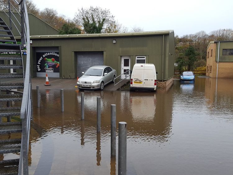 The flooded industrial unit meant some couldn't get to work. Pic: @dsignstudio1992