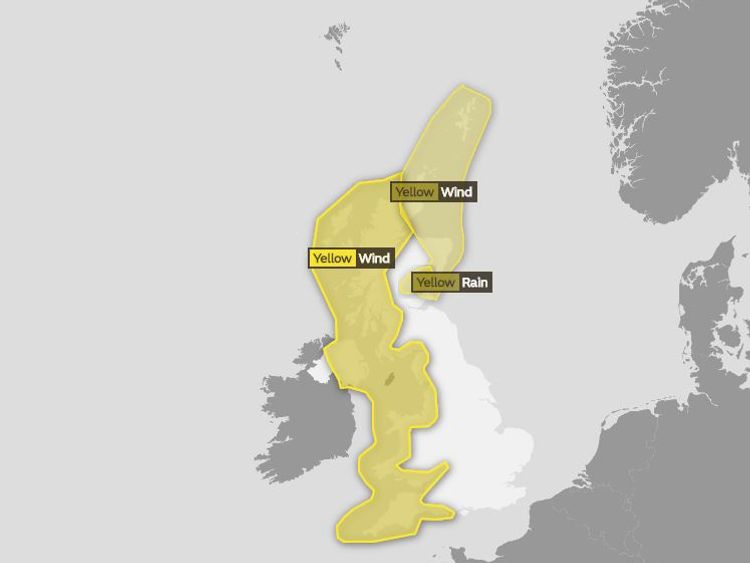 Yellow weather warnings for wind and rain are in force for Wednesday. Pic: Met Office