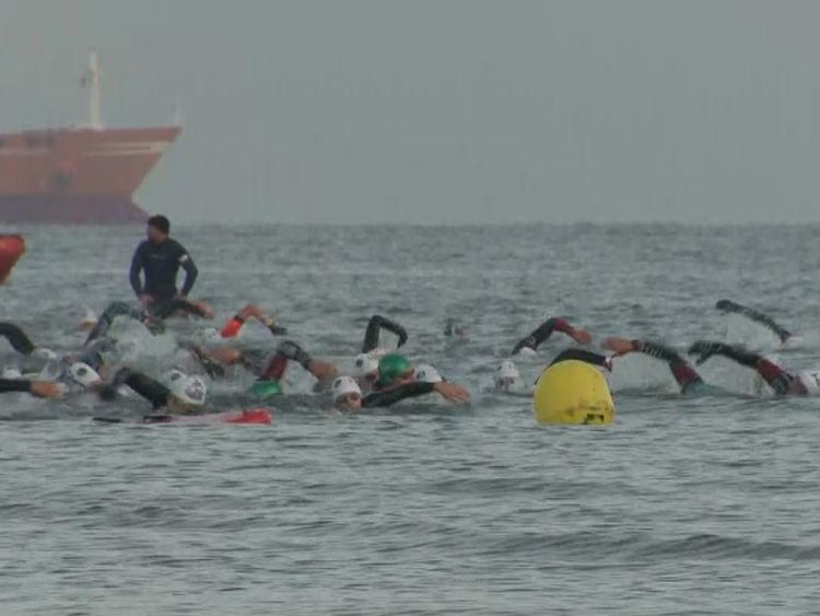 Ross Edgley was joined by dozens of other swimmers as he completed his challenge