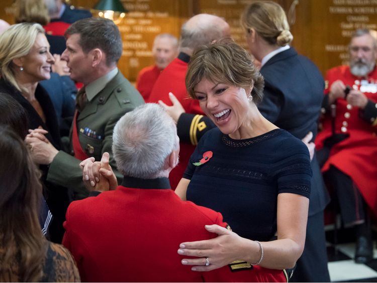 **STRICTLY EMBARGOED UNTIL 00:01 SATURDAY 10 NOV 2018**  Kate Silverton, dancing with a Chelsea Pensioner at the Royal Hospital Chelsea. 