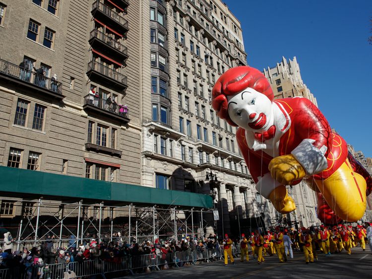 A balloon of Ronald McDonald, the fast food chain's mascot, was part of the parade