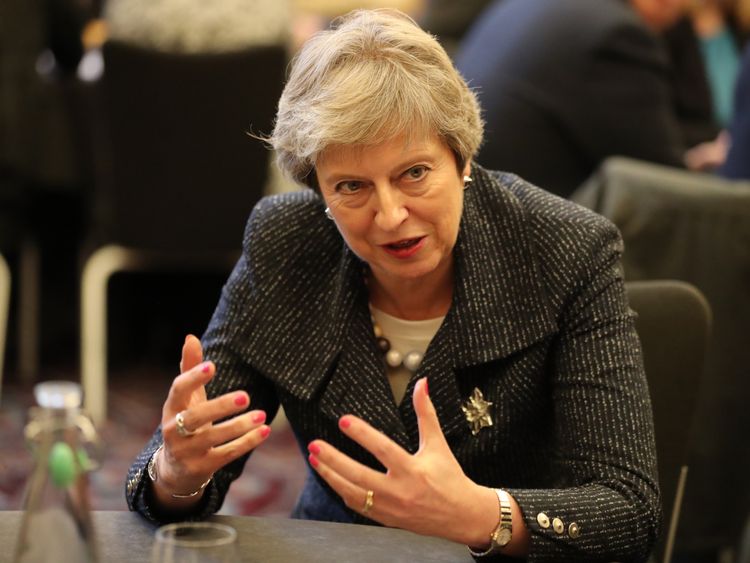 Prime Minister Theresa May at Queen's University in Belfast, during her visit to Northern Ireland