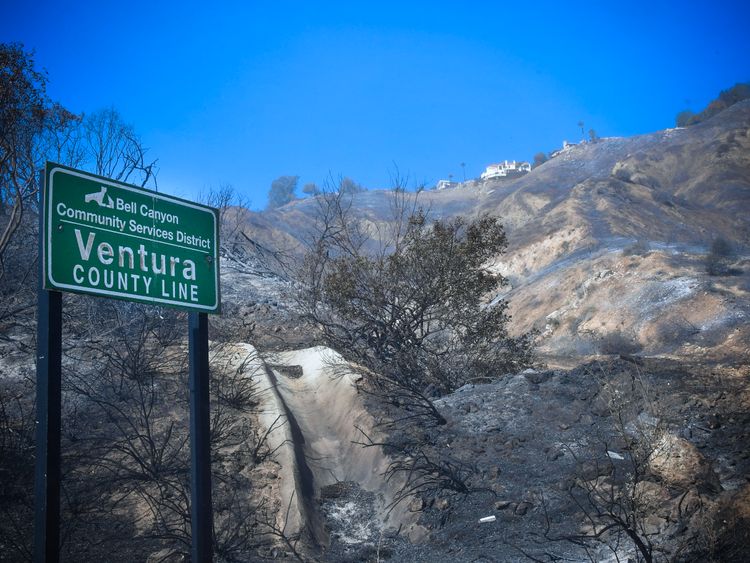 After the fire has swept through Bel Canyon at the Ventura County border