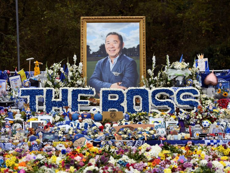 A sea of flowers in tribute to 'The Boss' Vichai Srivaddhanaprabha