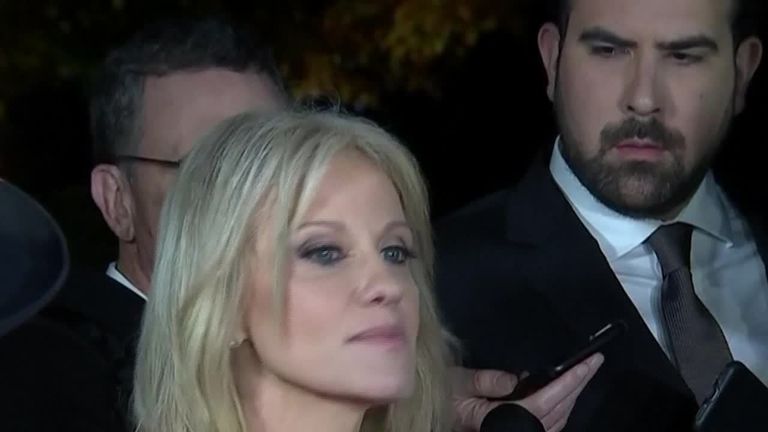 Kellyanne Conway,  Counselor to the President, speaks to reporters after TV networks projected Democratic control of the House, while Republicans held the Senate.