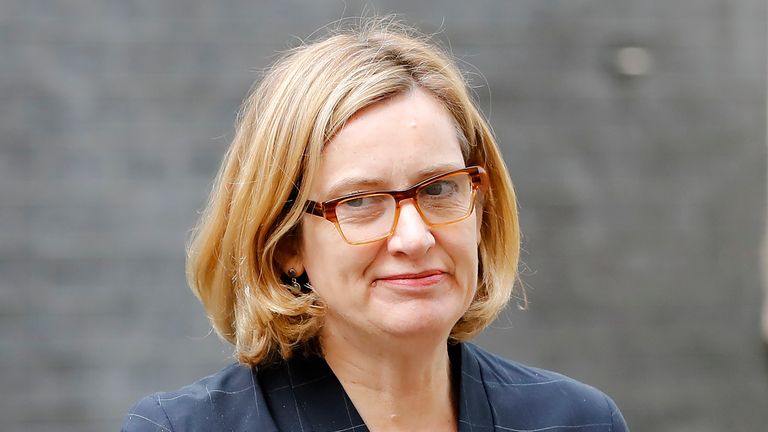 Britain&#39;s Home Secretary Amber Rudd arrives at 10 Downing Street in central London on April 25, 2018. (Photo by Tolga AKMEN / AFP) (Photo credit should read TOLGA AKMEN/AFP/Getty Images)
