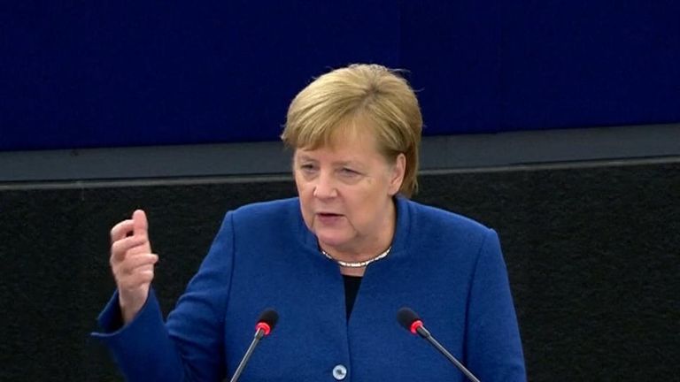 Angela Merkel calls for a European army in a speech in Strasbourg