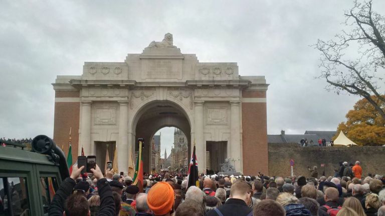 Crowds gather at the Menin Gate in Belgium