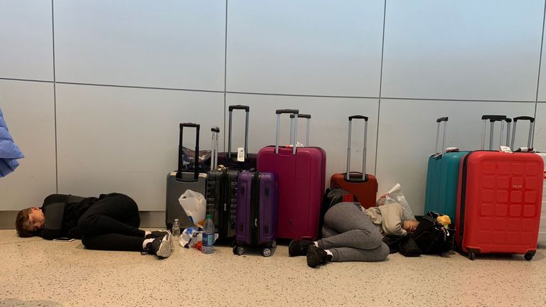 Rosie Slater tweeted this picture of her children sleeping on an airport floor