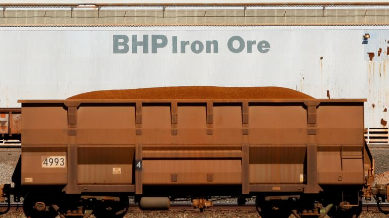 File photo of iron ore on a BHP Billiton train 