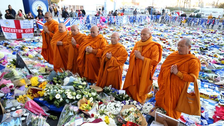Buddhist monks pay their respects at Leicester City football club