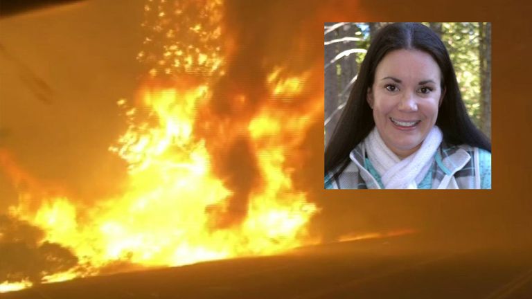 Nichole Jolley&#39;s car was engulfed in flames as the fires spreads