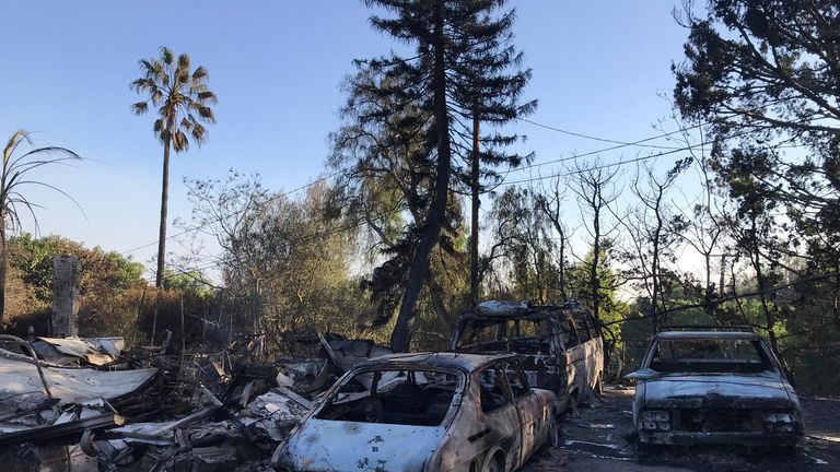 Destroyed cars in a suburb in Malibu