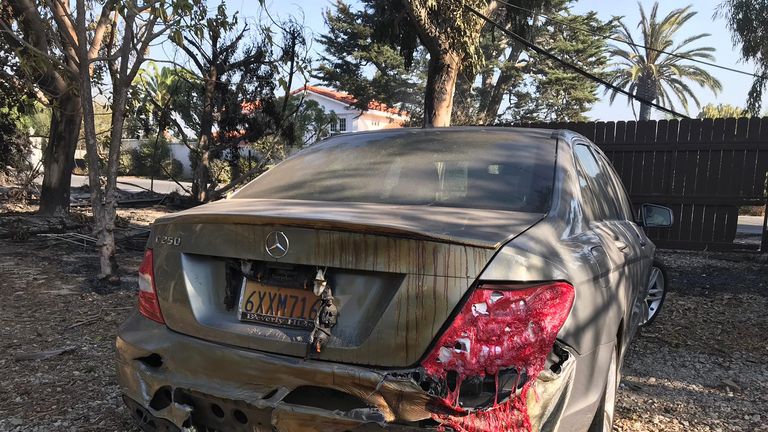 A destroyed Mercedes in Malibu