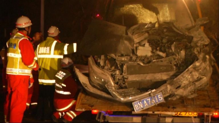 The crash happened on Saturday night after a truck driver lost control