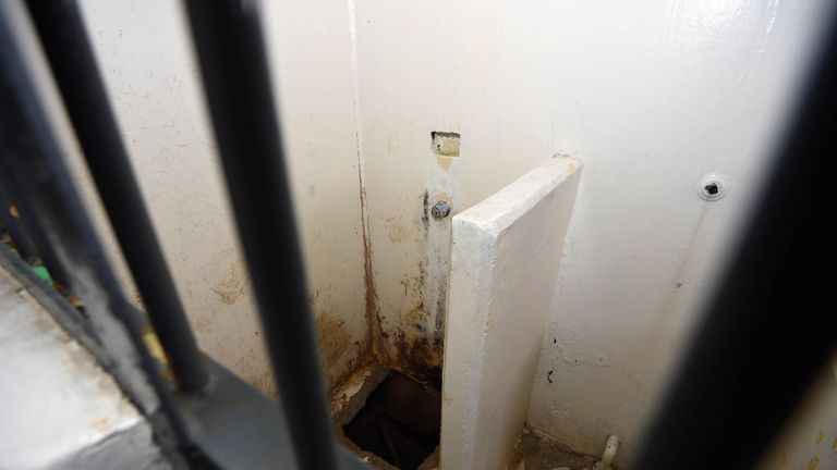 The shower where El Chapo escaped through a tunnel in 2015.