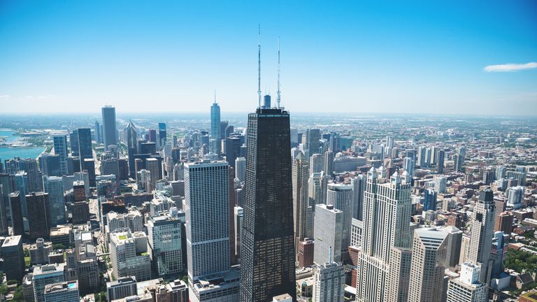 The lift plunged from the 95th floor in Chicago&#39;s fourth tallest building (centre)