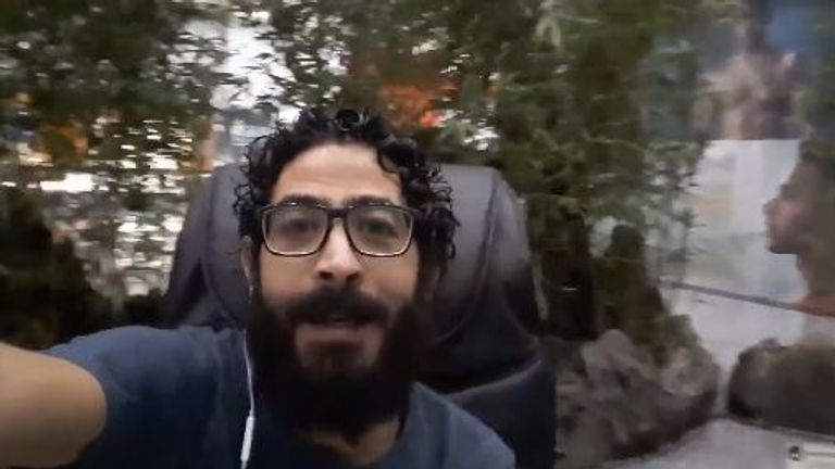 Hassan al Kontar tweeted a video en route to Canada, saying how happy he was. Pic: Hassan Al Kontar/Twittter