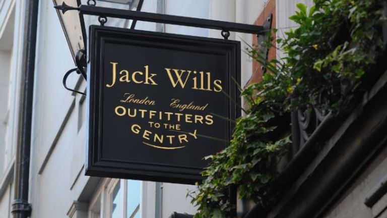 Jack Wills outfitters sign outside shop