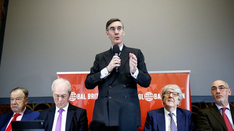 Jacob Rees-Mogg speaks at a meeting of the pro-Brexit European Research Group in London