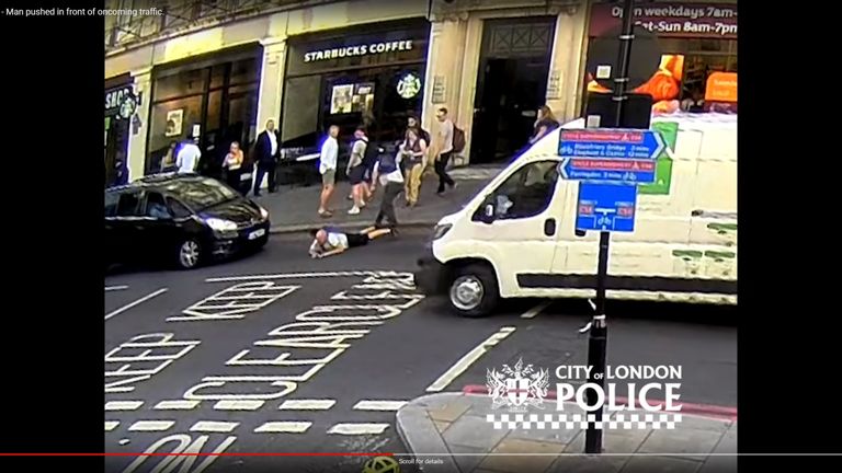 Man Questioned By Police After Horrified Pedestrian Shoved In Cctv Shows The Man Being Shoved Into Path Of An Oncoming Taxi