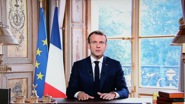 Emmanuel Macron spoke of his 'immense pride' in a TV address to the nation
