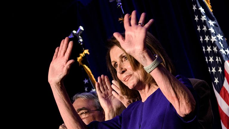 Nancy Pelosi celebrates as the Democrats take the House of Representatives