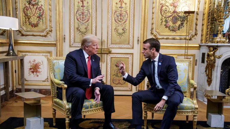 Presidents Trump and Macron at the Elysees Palace in Paris