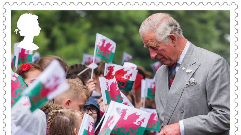 The heir greets schoolchildren during a visit to Llancaiach Fawr Manor near Cardiff