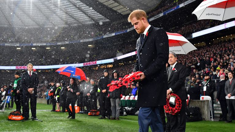 Prince Harry laid a wreath at Twickenham
