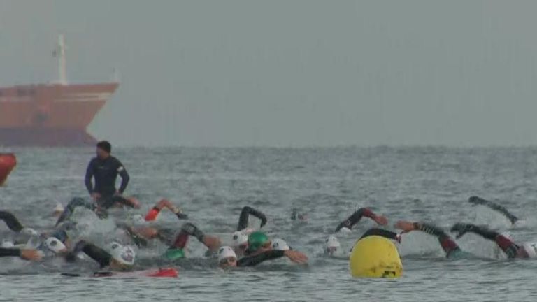 Ross Edgley was joined by dozens of other swimmers as he completed his challenge