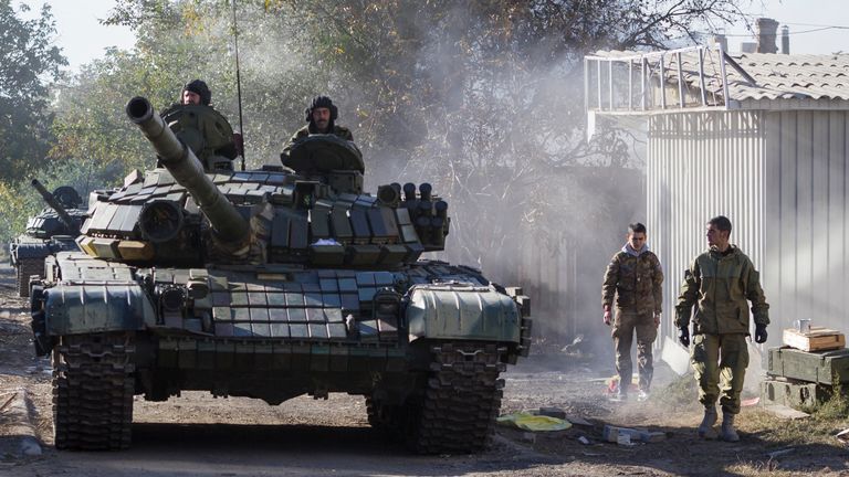 The Ukrainian president says Russian tanks are massing on the edge of his country. File pic
