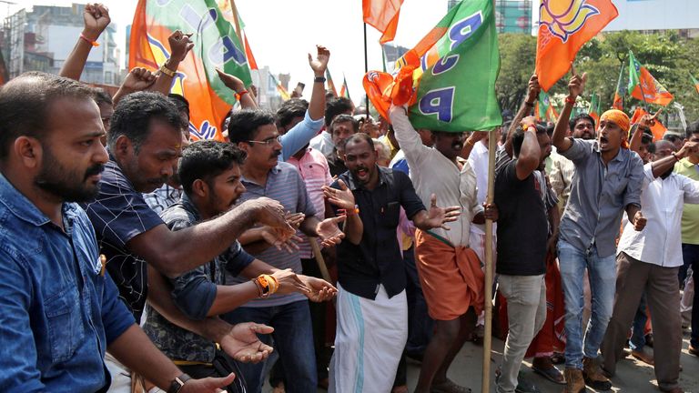 BJP supporters protesting in nearby Kochi