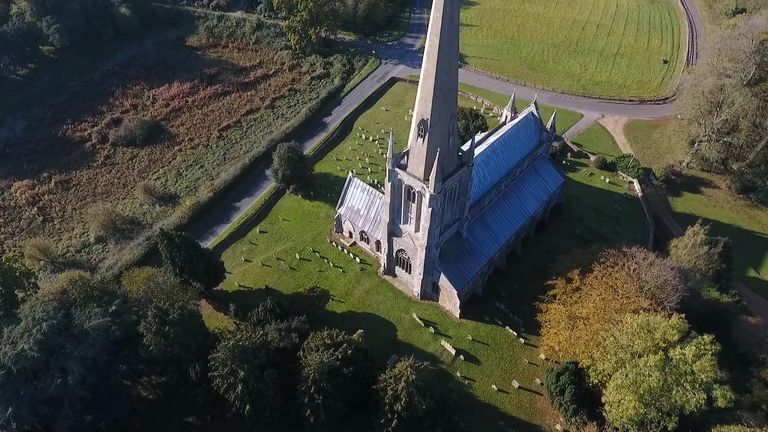 A Zeppelin which is thought to have been trying to target the nearby royal residence of Sandringham, instead dropped a bomb close to St Mary&#39;s - Snettisham&#39;s medieval church. Windows were shattered and it left a huge crater which stills exists to this day.