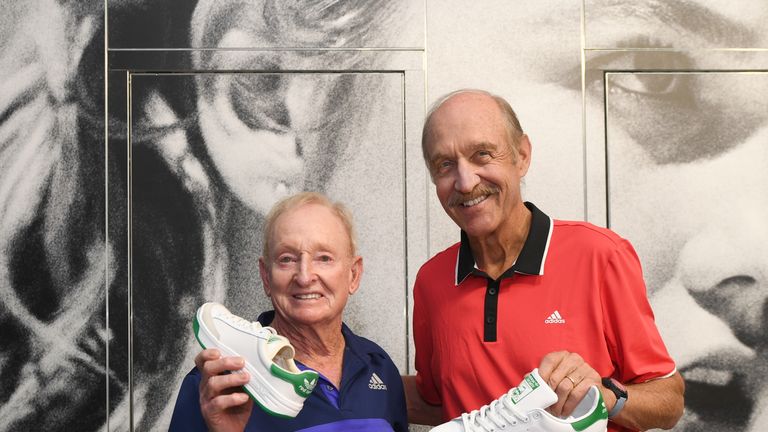 Rod Laver (left) and Stan Smith with the trainers named in his honour