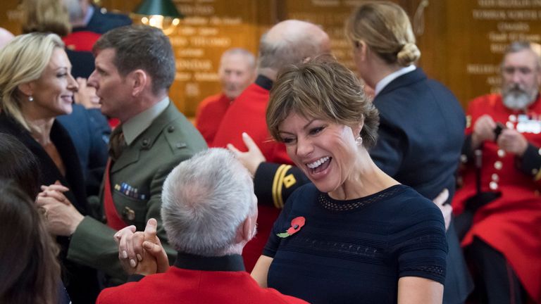 **STRICTLY EMBARGOED UNTIL 00:01 SATURDAY 10 NOV 2018**
 Kate Silverton, dancing with a Chelsea Pensioner at the Royal Hospital Chelsea. 