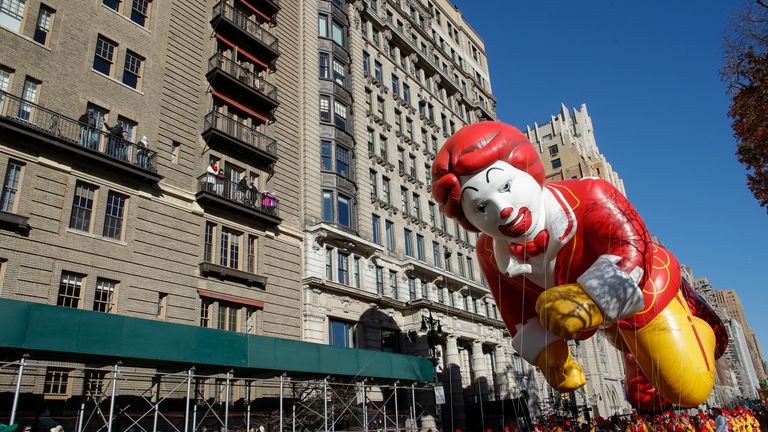 A balloon of Ronald McDonald, the fast food chain&#39;s mascot, was part of the parade